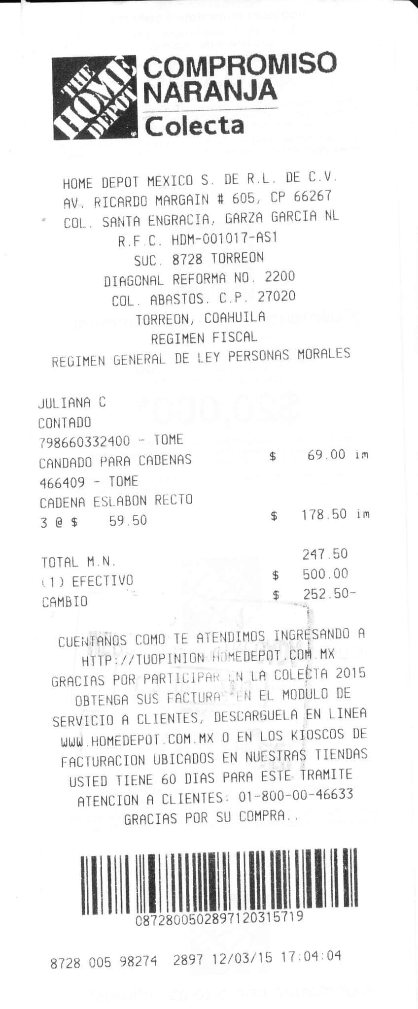 FACTURACIÓN THE HOME DEPOT
